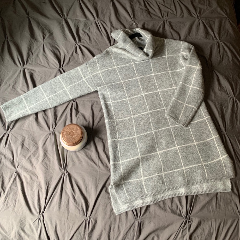 Lumiere Gray Grid Sweater Dress